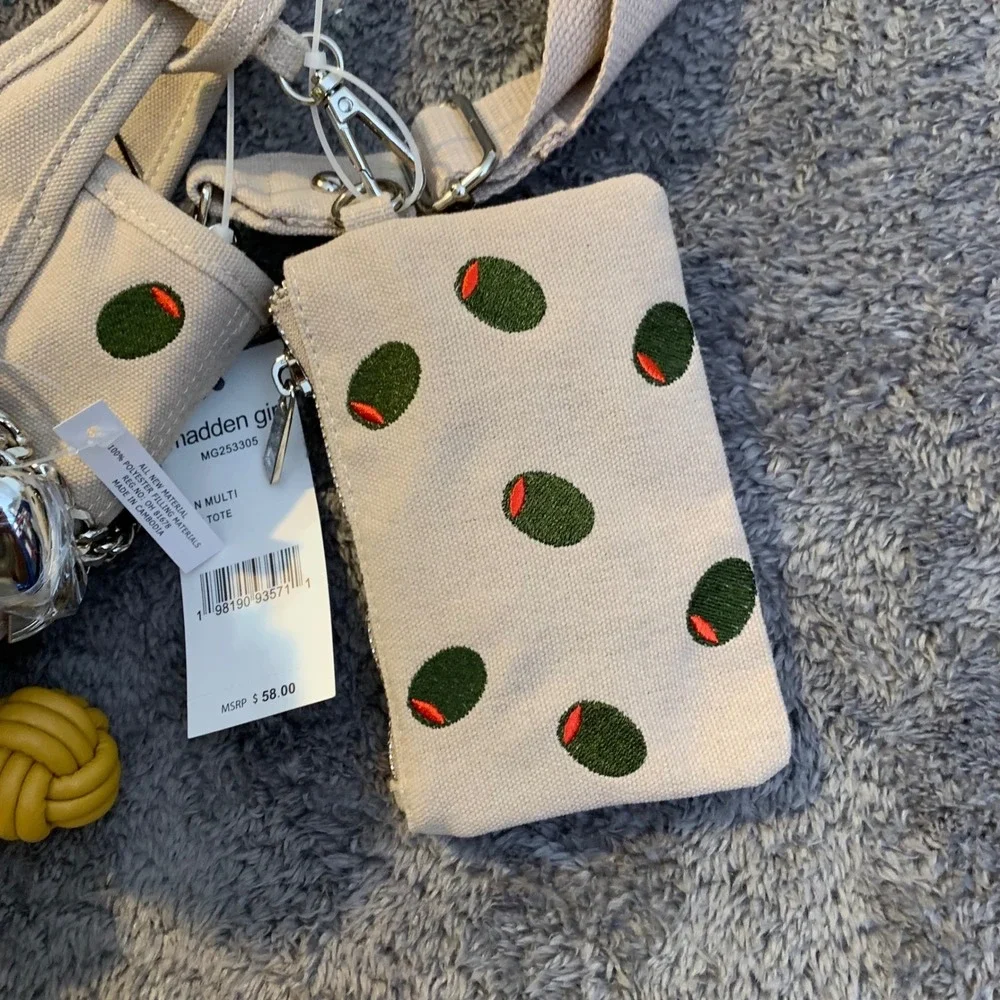Madden Girl Olive Embroidered Canvas Mini Tote Bag Crossbody NWT